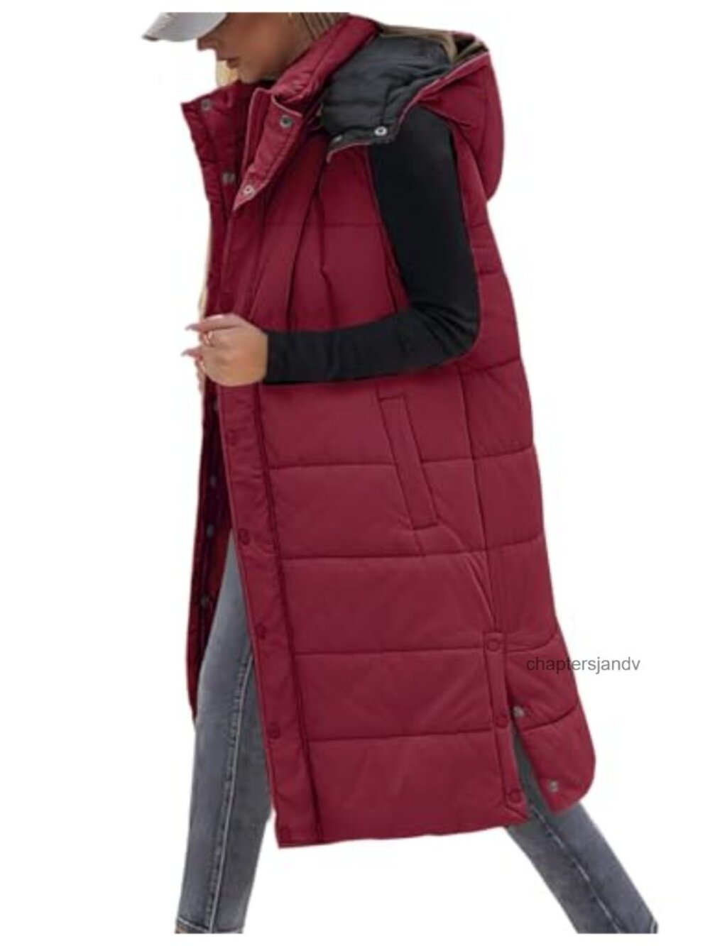 Women's Long Puffer Vest Sleeveless Full Zip Quilted Hooded Jacket